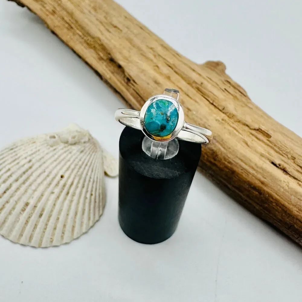 Sterling Silver Genuine Turquoise Ring, Boho Ring, Minimalist Ring